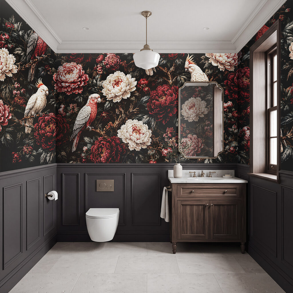 Schilderij van vogels op een tak met bloemen