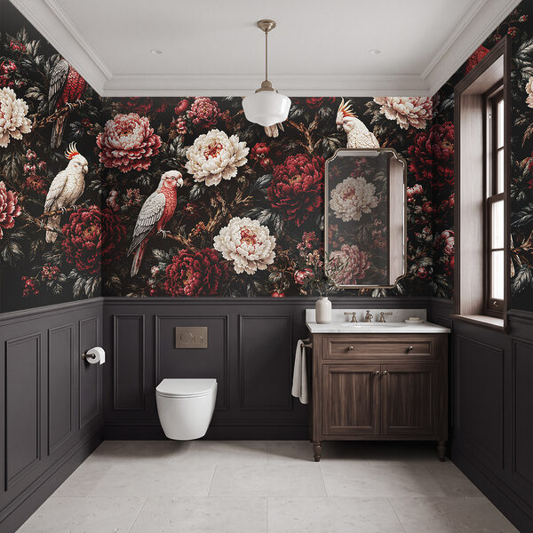Schilderij van vogels op een tak met bloemen