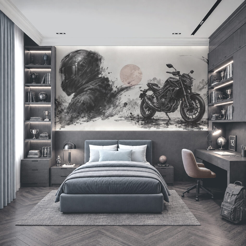 Motorfiets met een zwart masker Motorfiets met een zwart masker