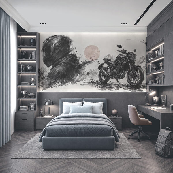 Motorfiets met een zwart masker Motorfiets met een zwart masker
