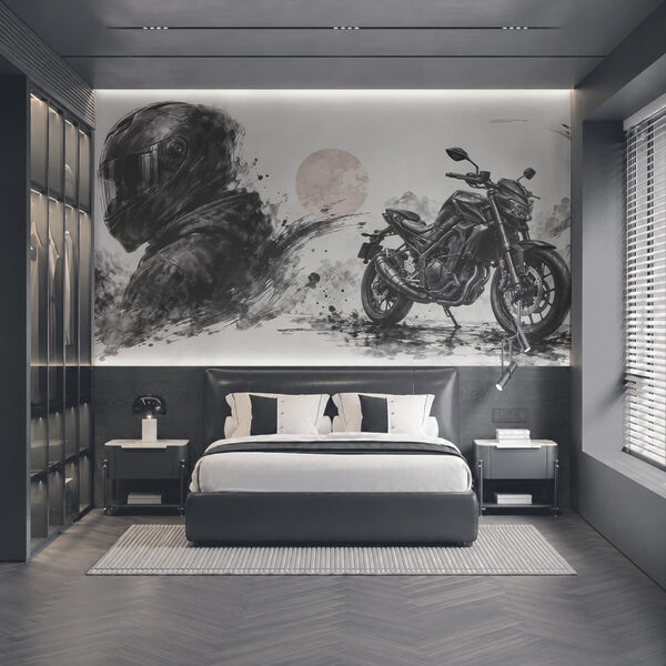 Motorfiets met een zwart masker Motorfiets met een zwart masker