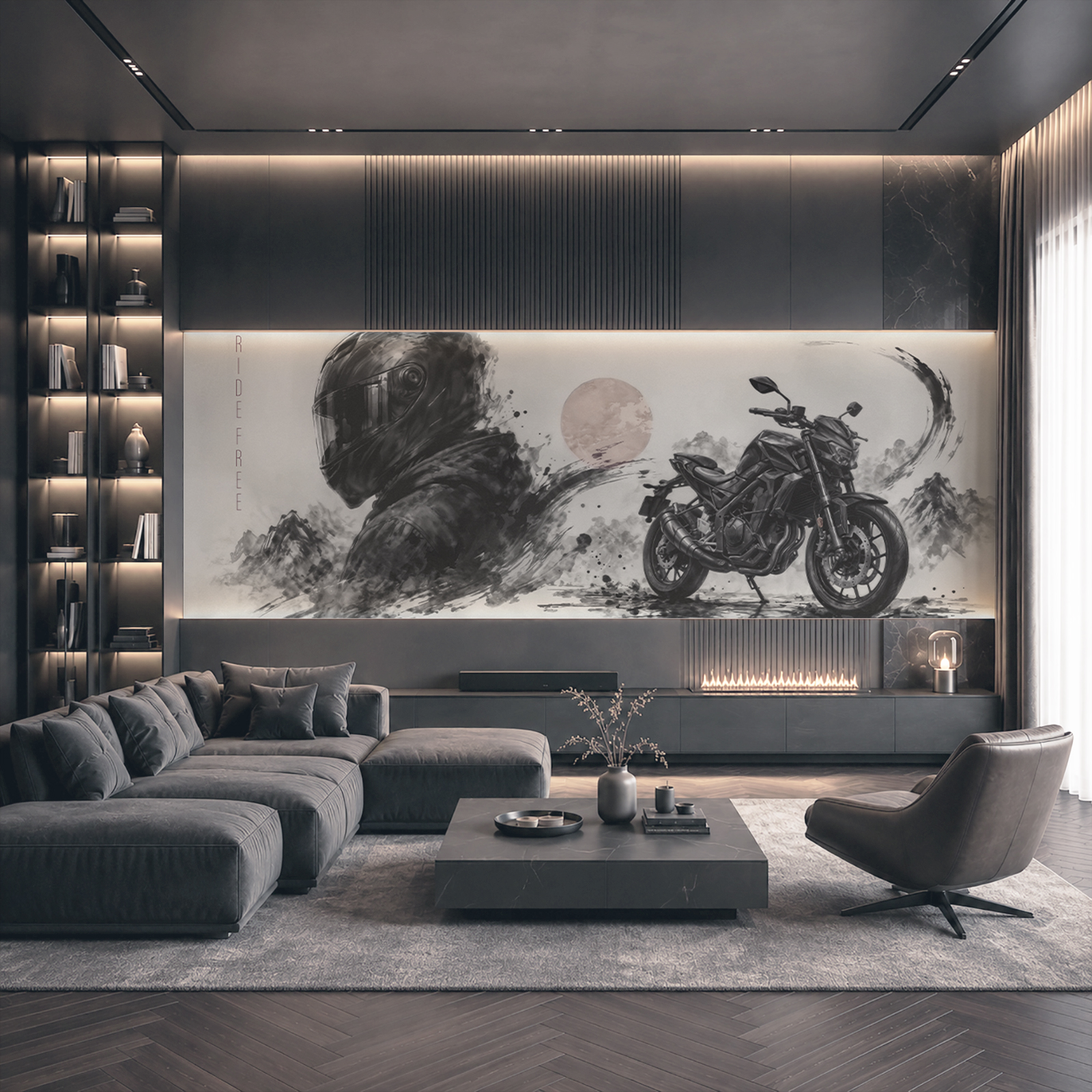 Motorfiets met een zwart masker Motorfiets met een zwart masker