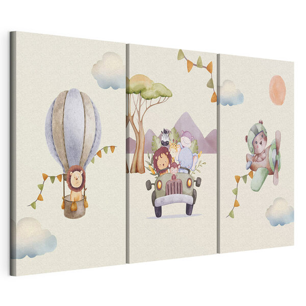 Modulaire canvasprint Een groep dieren op een auto