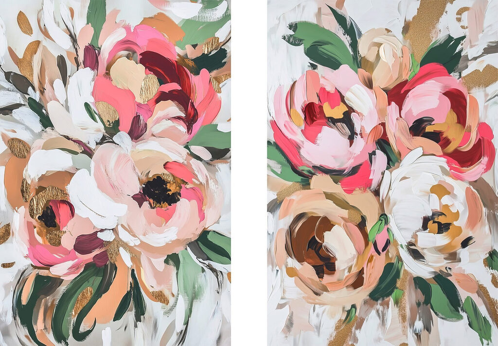 Painting of flowers on a white surface Painting of flowers on a white surface
