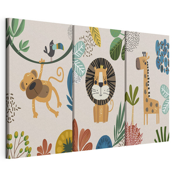Modulaire canvasprint Leeuw met een kroon en bladeren