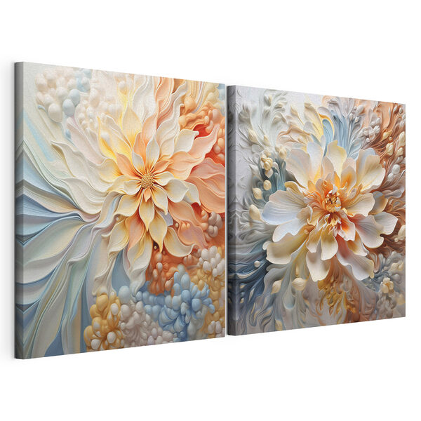 Modulaire canvasprint Elegante bloemmotieven in zachte tinten