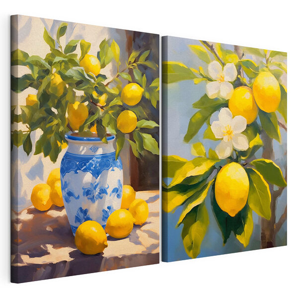Modulaire canvasprint Citroenen in een vaas en een vaas met citroenen