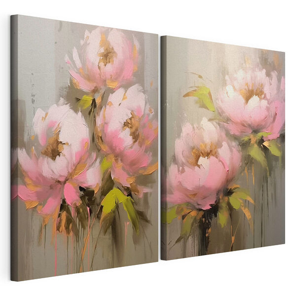 Modulaire canvasprint Schilderij van bloemen op een grijze achtergrond