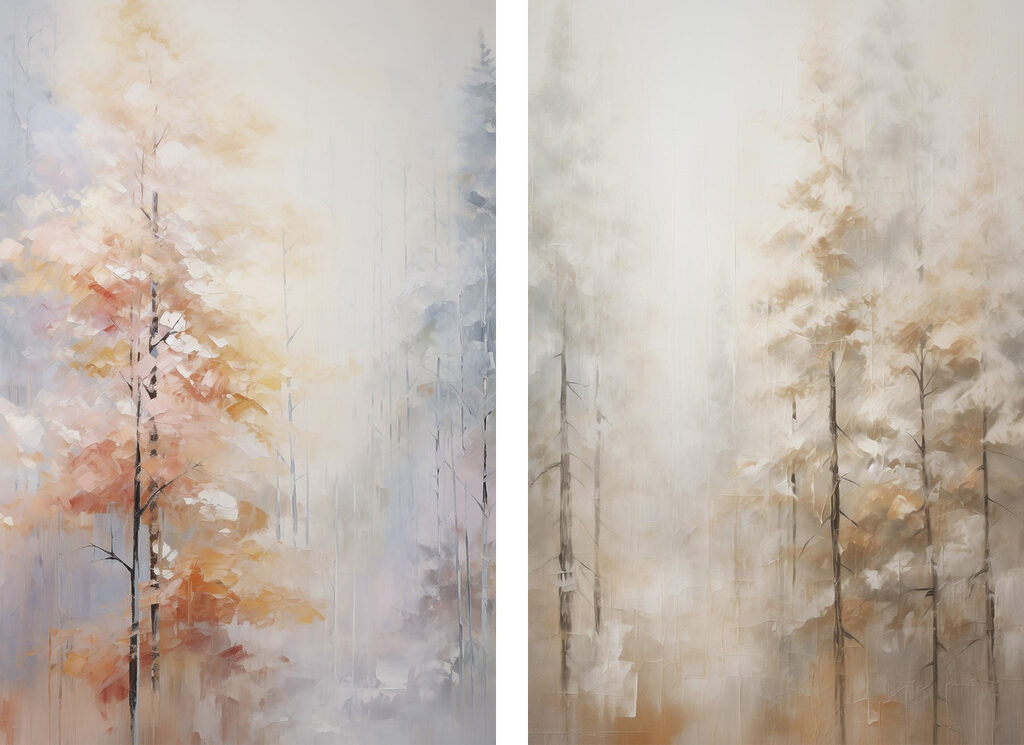 Painting of trees in a forest Painting of trees in a forest