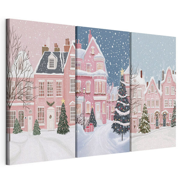 Modulaire canvasprint Collage van huizen in de sneeuw