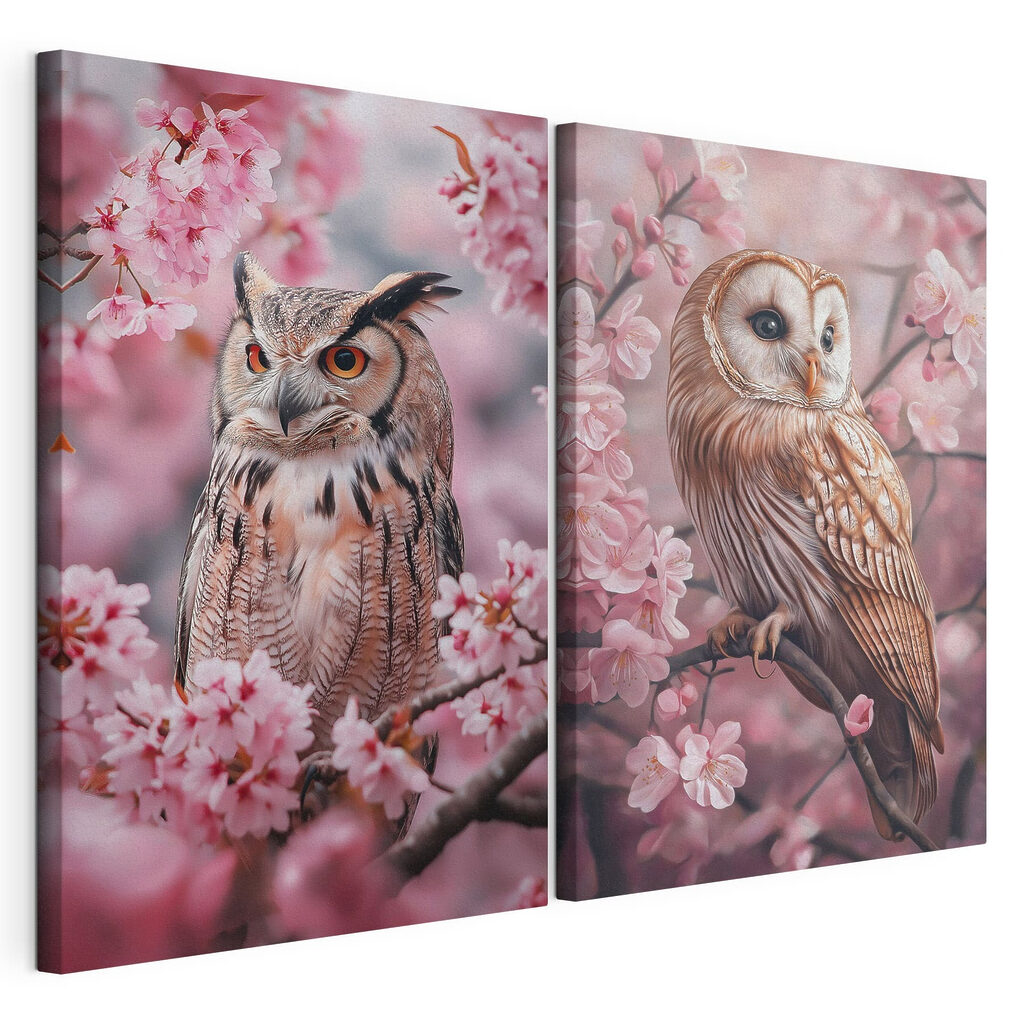 Collage of owls on a tree branch Collage of owls on a tree branch