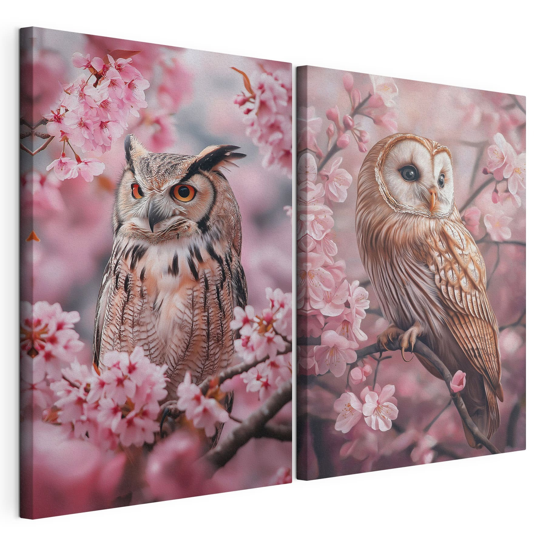 Collage of owls on a tree branch Collage of owls on a tree branch