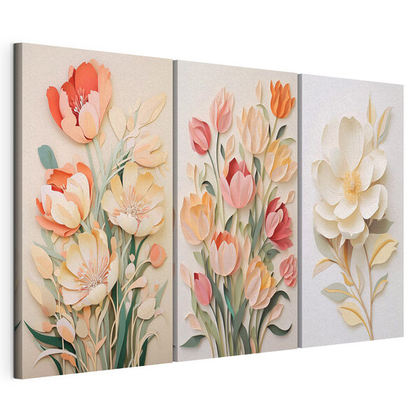 Collage van papieren bloemen Modulaire canvasprint Collage van papieren bloemen