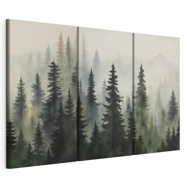 Modulaire canvasprint Groep bomen in de mist
