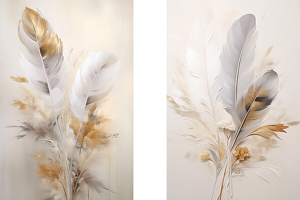 Painting of feathers and flowers