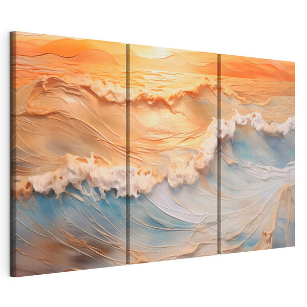 Modulaire canvasprint Rustige golven aan de rand van de zonsondergang