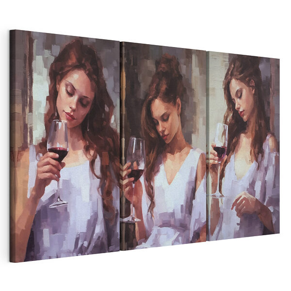 Modulaire canvasprint Collage van een vrouw met een wijnglas in haar hand