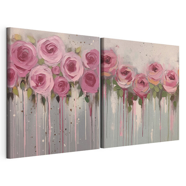 Schilderij van roze bloemen Modulaire canvasprint Schilderij van roze bloemen