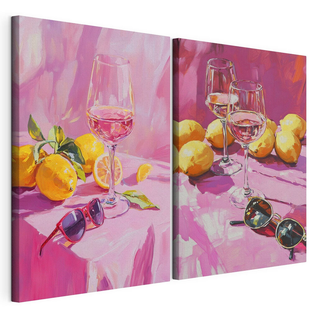 Painting of wine glasses and lemons