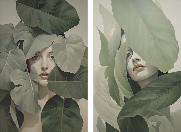 Woman's face surrounded by leaves Woman's face surrounded by leaves
