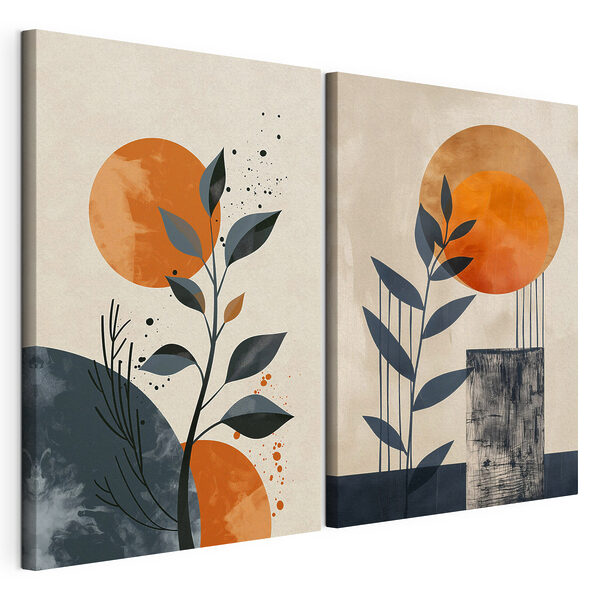 Modulaire canvasprint Twee schilderijen van planten en de zon
