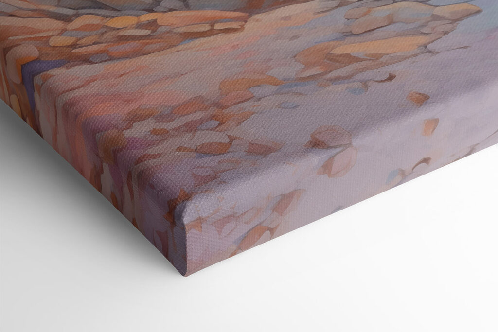 Painting of a beach and a rocky shore