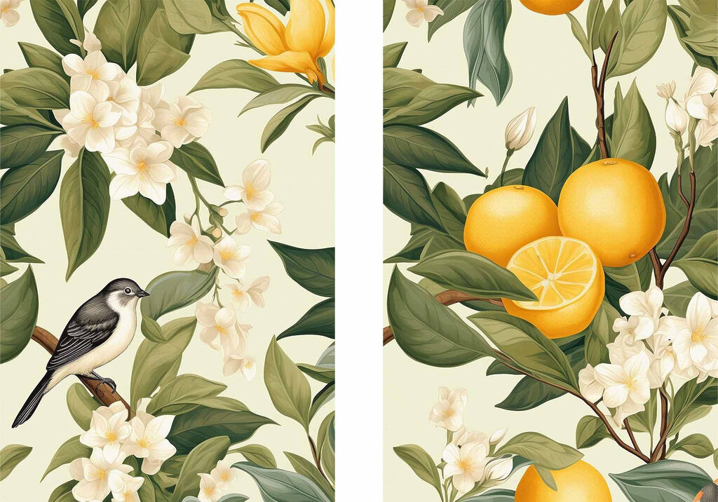 Two images of oranges and flowers Two images of oranges and flowers