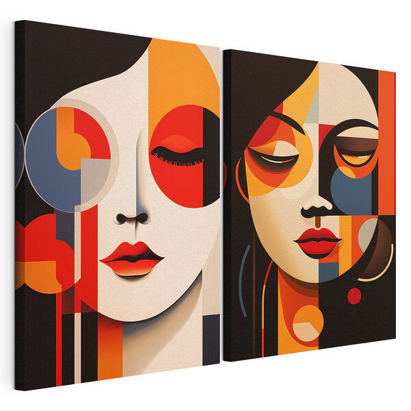 Een paar kunstwerken met gezichten van vrouwen Modulaire canvasprint Een paar kunstwerken met gezichten van vrouwen