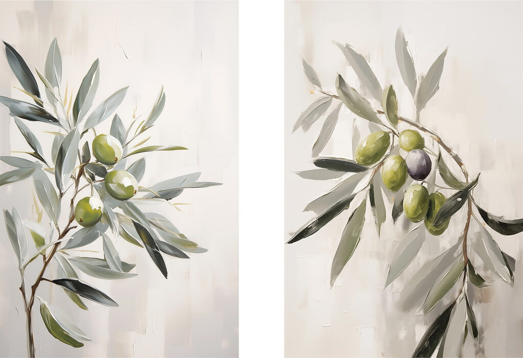 Painting of olives on a branch