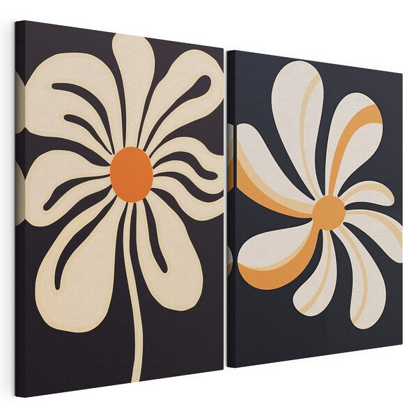 Opvallende bloemmotieven in warme tinten Modulaire canvasprint Opvallende bloemmotieven in warme tinten