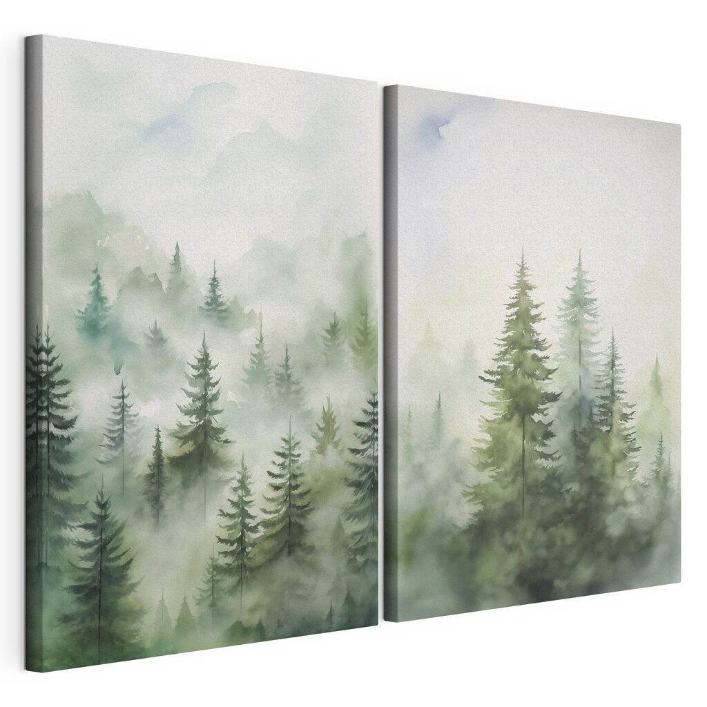 Painting of trees in the fog