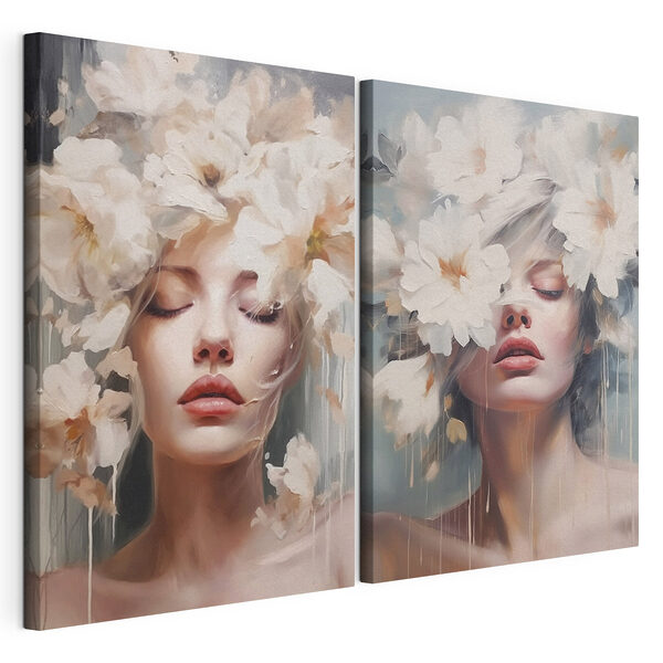 Modulaire canvasprint Vrouw met bloemen in haar haar