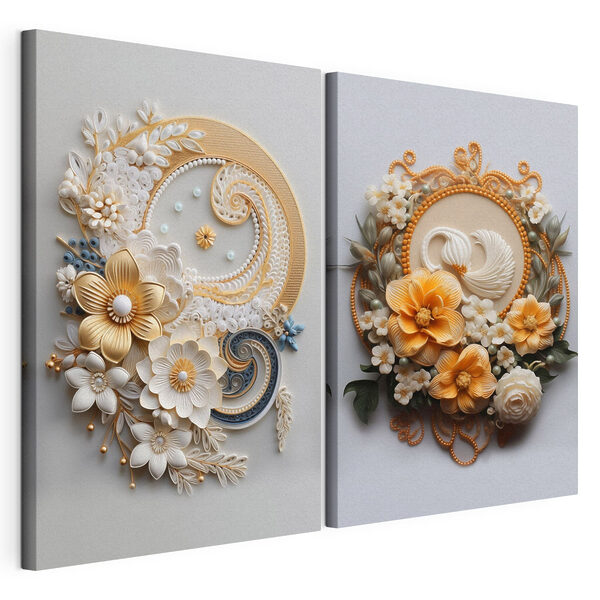 Modulaire canvasprint Collage van afbeeldingen van bloemen en bladeren