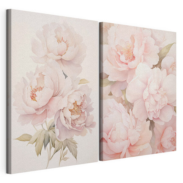 Modulaire canvasprint Zachte bloemen in subtiele pasteltinten