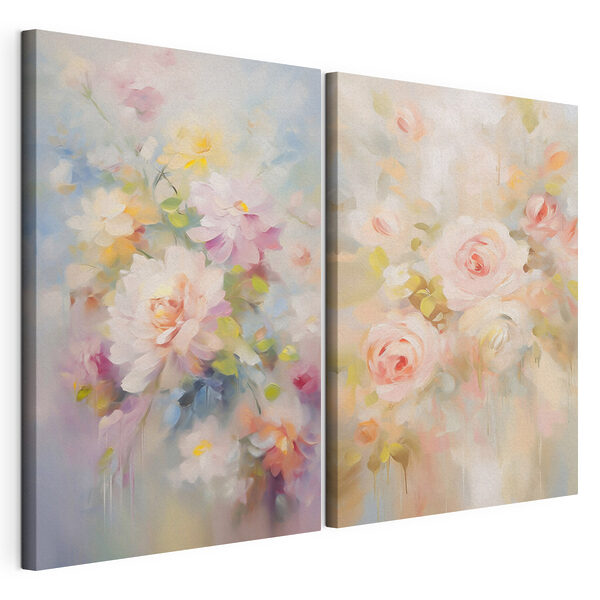Modulaire canvasprint Schilderij van bloemen op een witte ondergrond