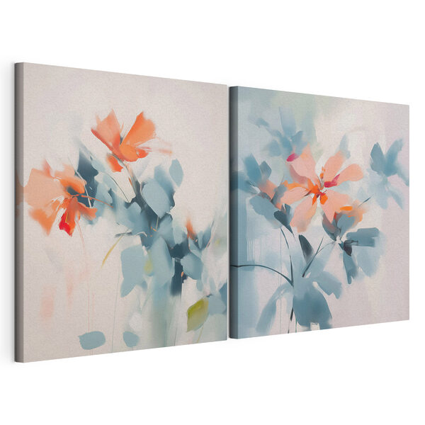 Modulaire canvasprint Schilderij van bloemen en bladeren
