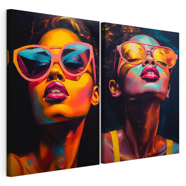 Modulaire canvasprint Vrouw met een roze zonnebril