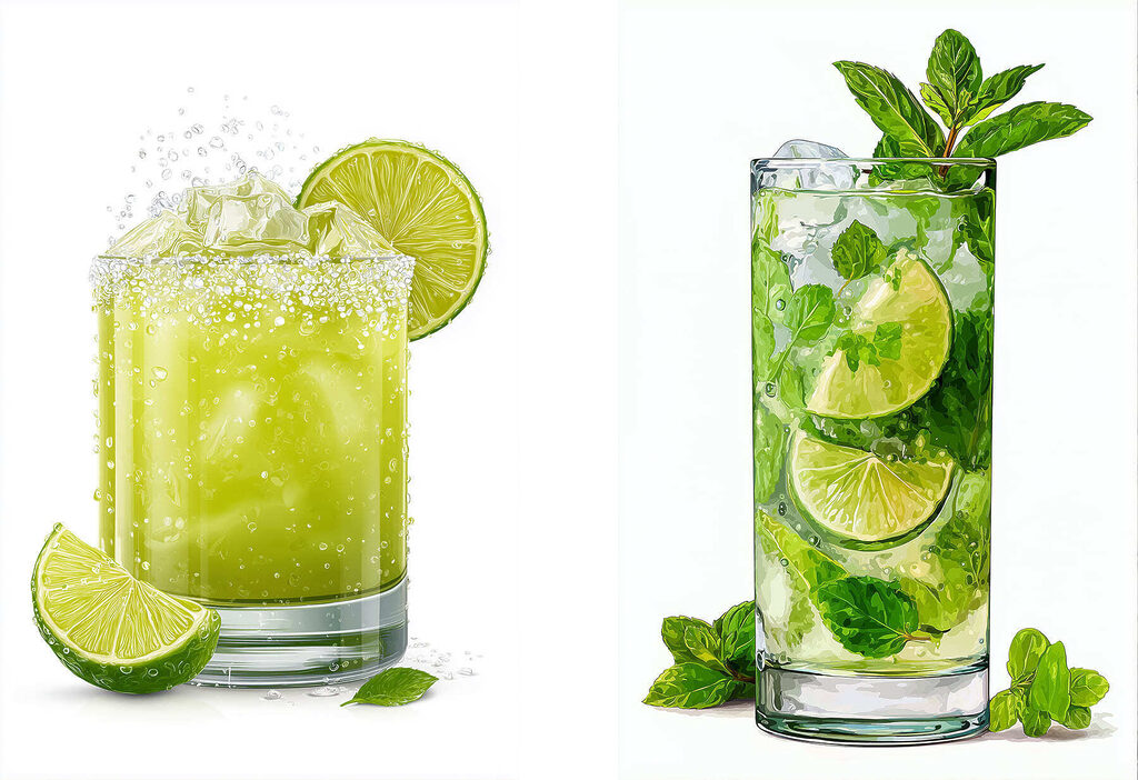 Refreshing summer cocktails in vibrant colors