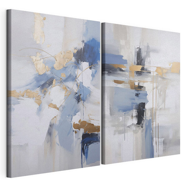 Modulaire canvasprint Twee schilderijen in blauw en wit