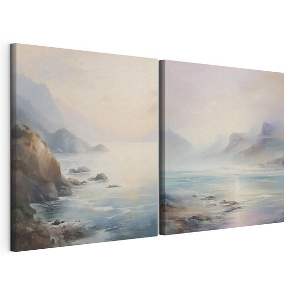 Schilderij van een strand en een rotsstrand Modulaire canvasprint Schilderij van een strand en een rotsstrand