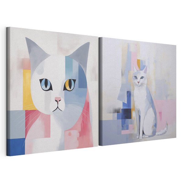 Modulaire canvasprint Twee schilderijen van een kat