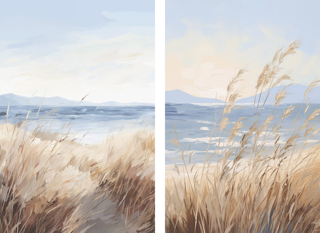 Painting of a beach and grass Painting of a beach and grass