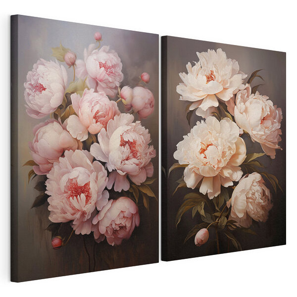 Modulaire canvasprint Schilderij van bloemen op een zwarte achtergrond