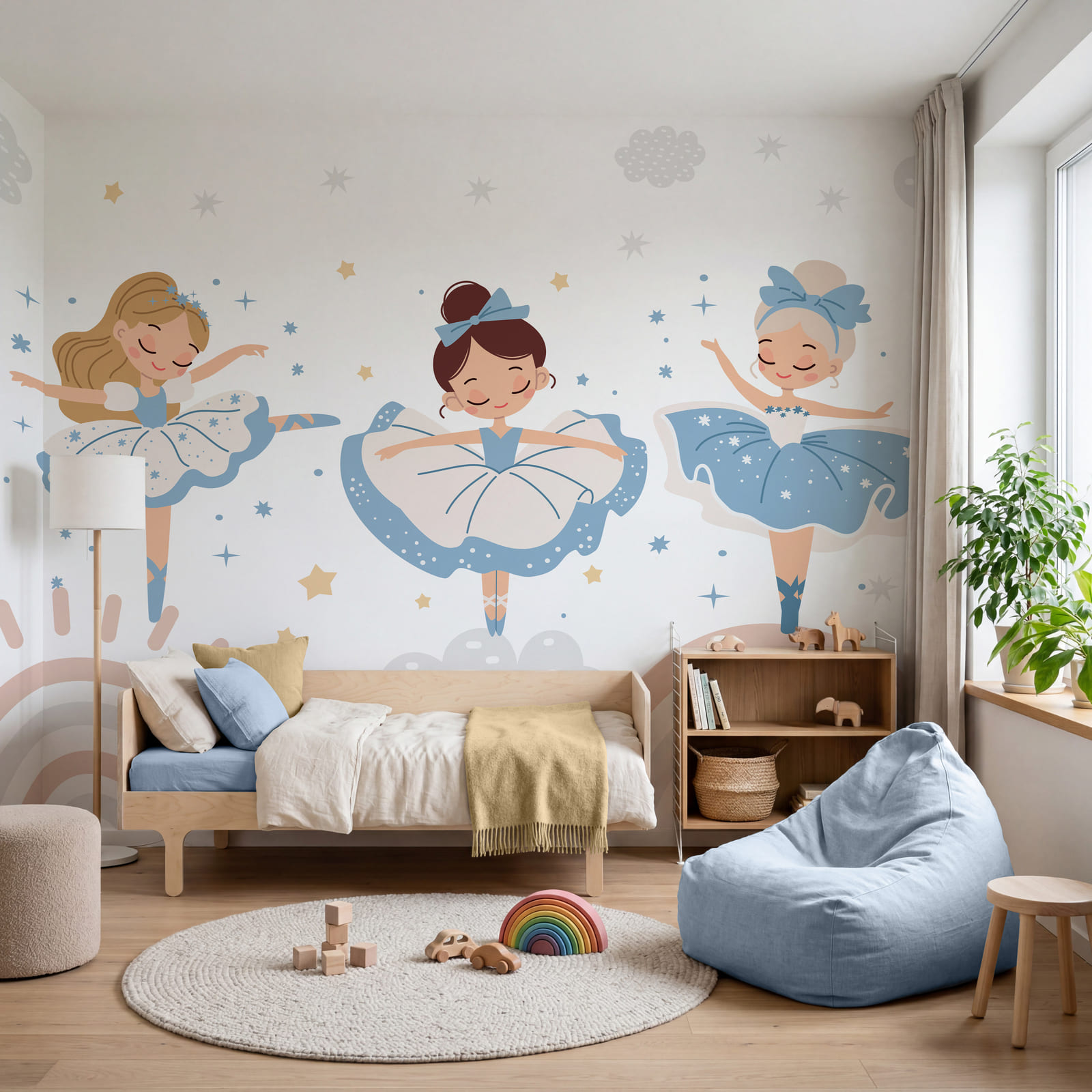 Een groep meisjes in blauw-witte tutu’s Een groep meisjes in blauw-witte tutu’s