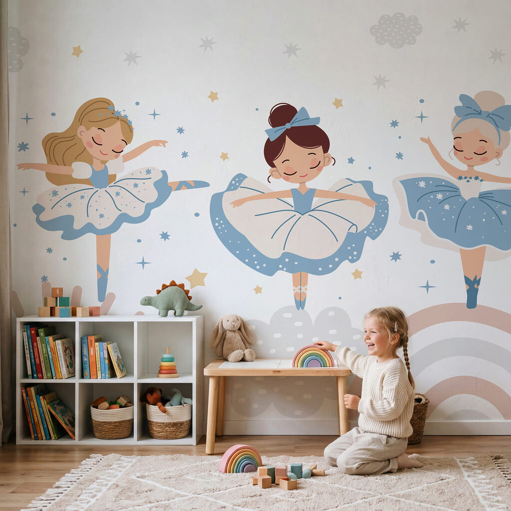 Een groep meisjes in blauw-witte tutu’s Een groep meisjes in blauw-witte tutu’s