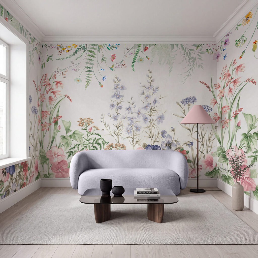 Schilderij van bloemen en bladeren Schilderij van bloemen en bladeren