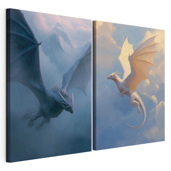 Collage van draken die door de lucht vliegen Modulaire canvasprint Collage van draken die door de lucht vliegen