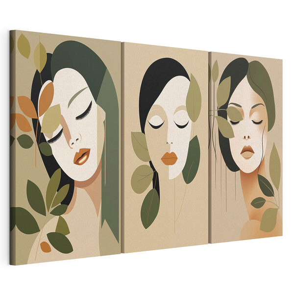 Modulaire canvasprint Het gezicht van een vrouw met bladeren