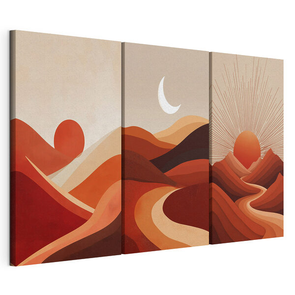 Modulaire canvasprint Bergketen met zon en wolken