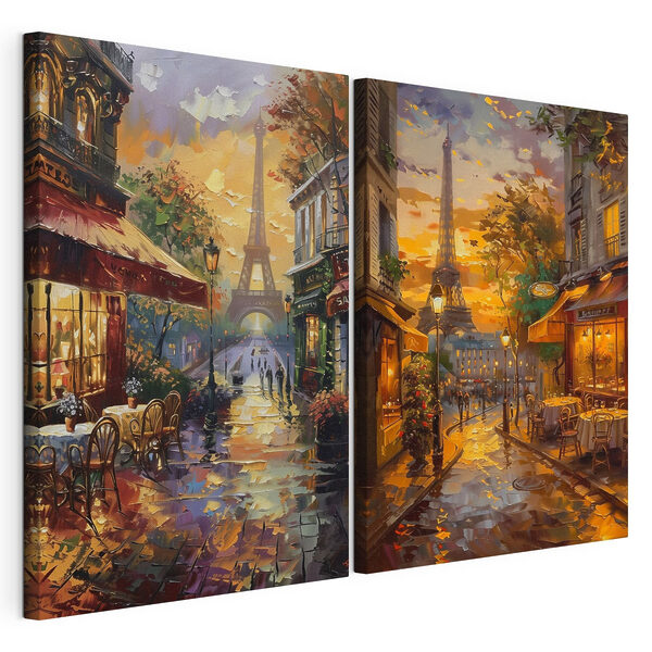 Modulaire canvasprint Schilderij van een straat met op de achtergrond een toren